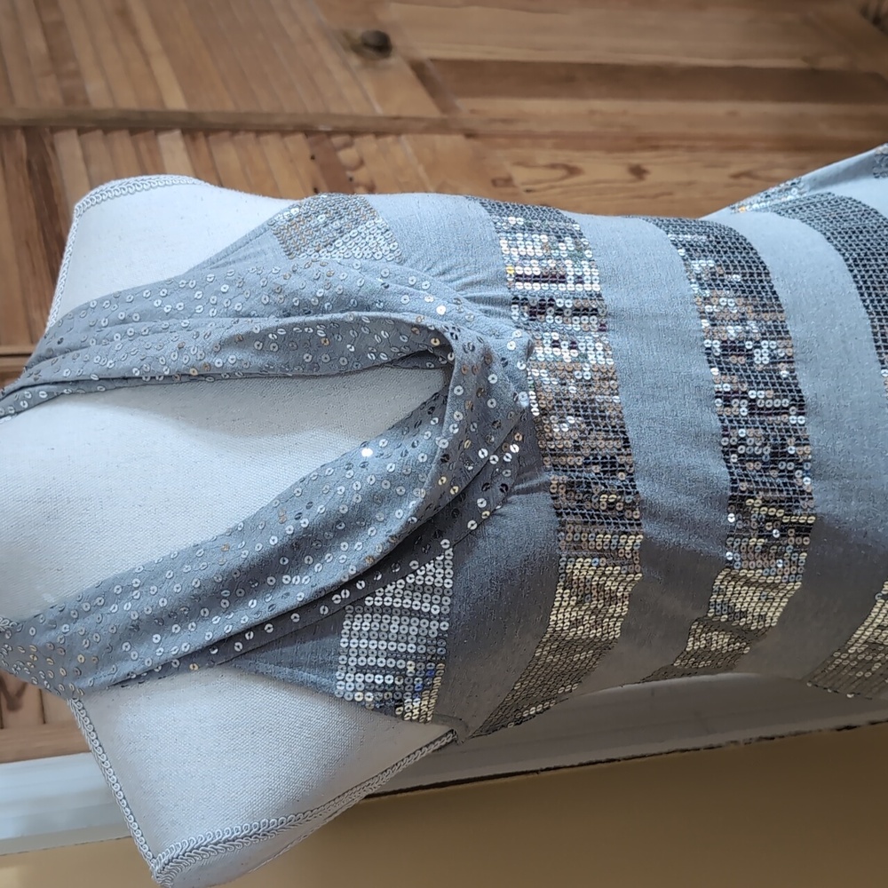 WHBM Elegant Gray Silver Sequin Sleeveless Top Cowl Neck Size Small